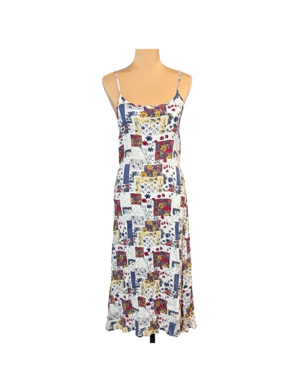 Vintage Patchwork Print Slip Midi Dress Sz S Cottage Boho Summer - Picture 7 of 7